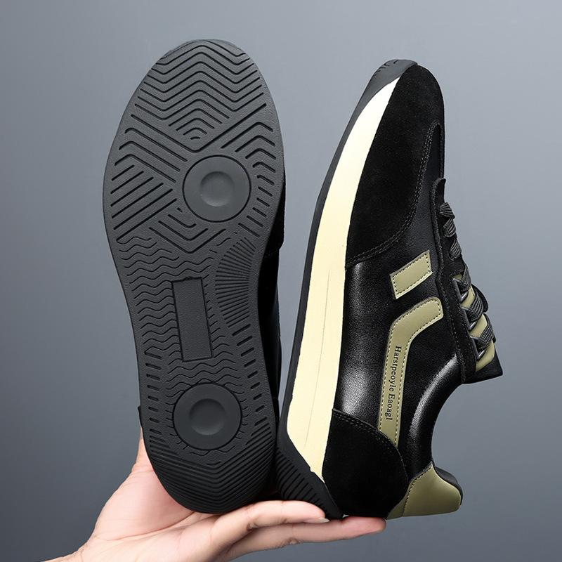 Spring new breathable thick baseplate shoes men's trendy shoes European station men's shoes genuine leather men's trendy sports and leisure shoes