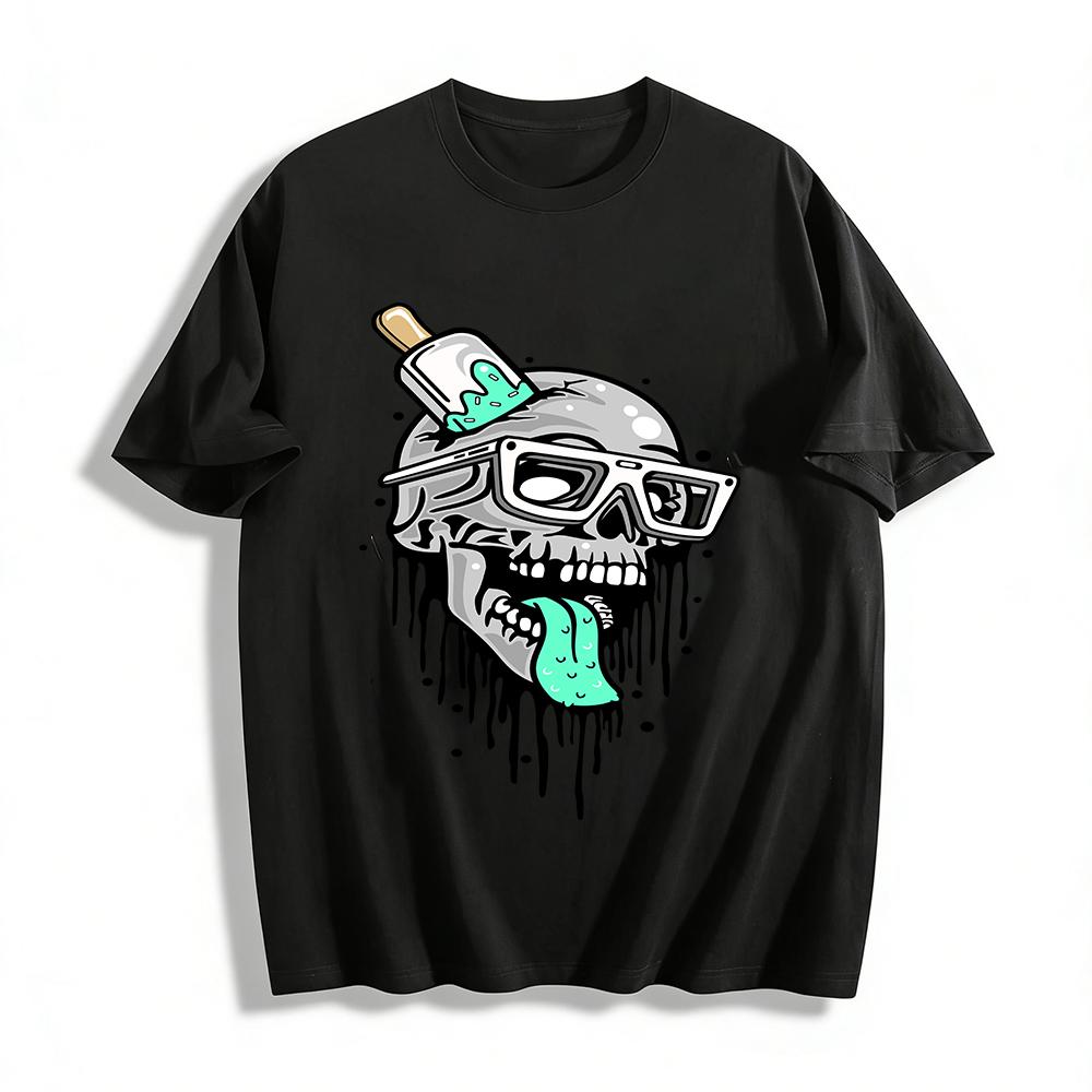 

Cool Skull Popsicle Tongue Print Trendy Hipster Short Sleeve T-Shirt Pure cotton T-shirt 6XL