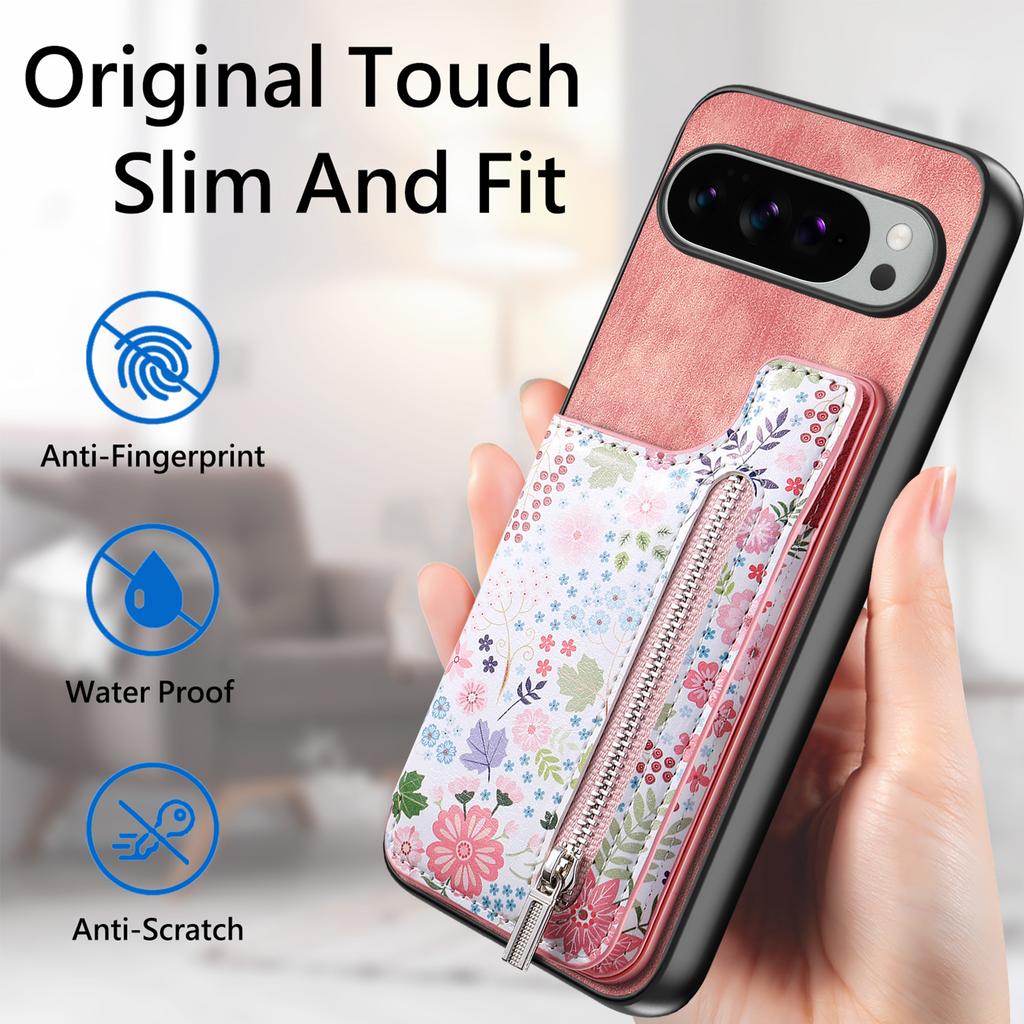 Skórzane etui na telefon Google Pixel 10 Pro XL z blokującą RFID kieszenią na karty zapinaną na zamek i podpórką