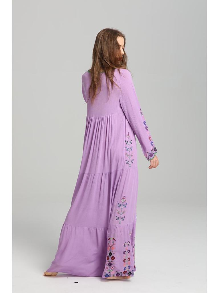 Boho Chic Dlouhé šněrovací šaty s květinovou výšivkou