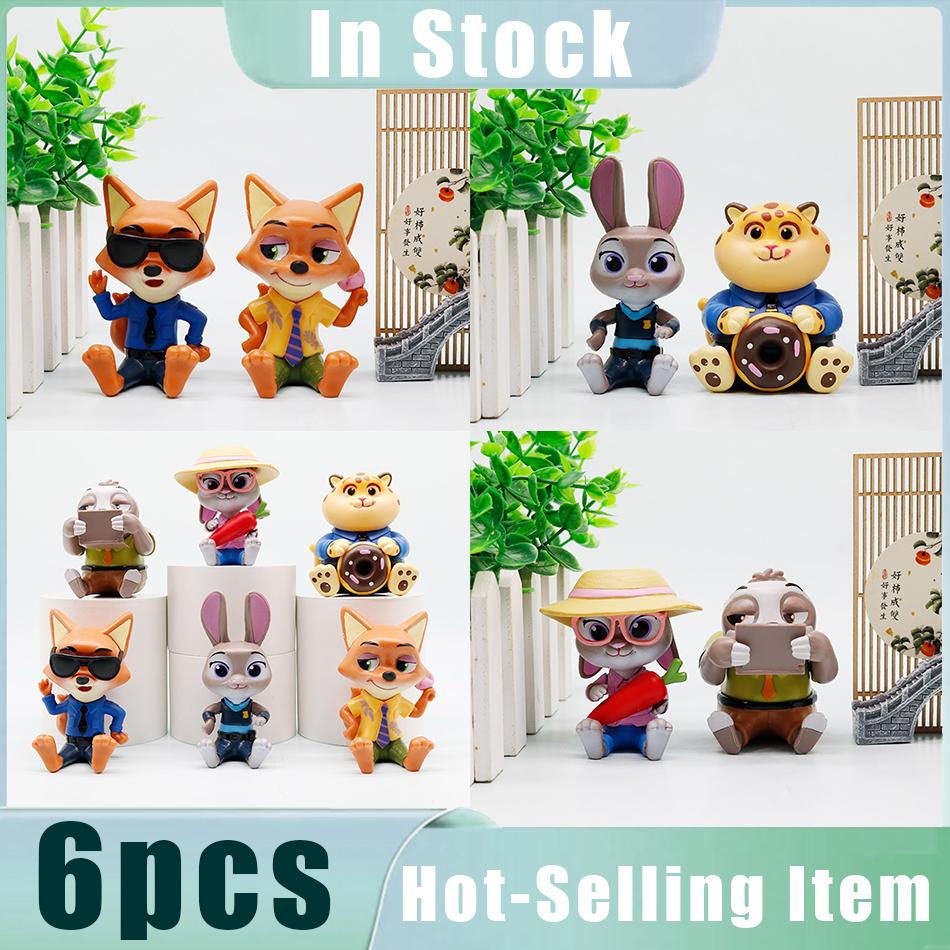 In Stock  Zootopia 2 Action Figures 6-Piece Set Judy Hopps Nick Wilde Movie Merchandise Doll Model Ornaments Kids Present