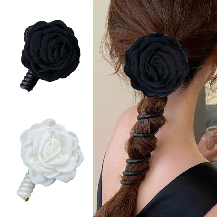 Set of 2 Camellia Stretchy Ponytair Holders Elegant Telephone Wire Hair Bands
