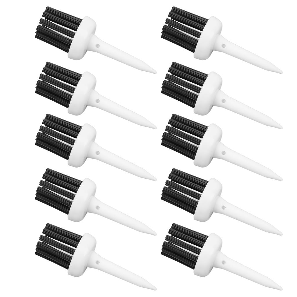 10pcs Golf Tees Brush Type Low Resistance More Distance Consistent Height Plastic Tees for Golf Driver TrainingWhite Handle Black Hair