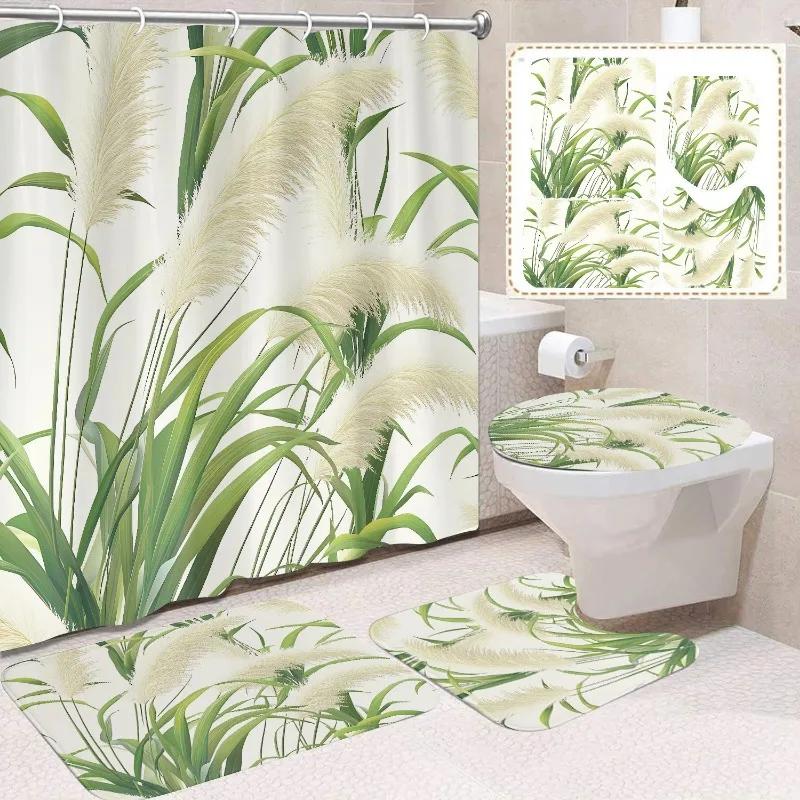 

1/4 шт. Водонепроникна та стійка до цвілі Розкішна шторка для душу з гачком Шторка для душу з нековзним килимком U-подібний килимок кришка для туалету 1PC-90x180cmCurtain