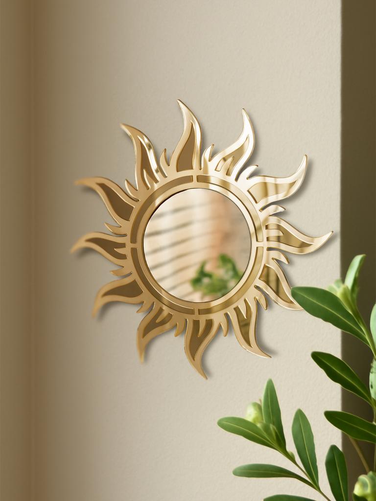 Boho Sun Shape Wall Mirror Art Decorative Mirror with Sunburst Design Acrylic Hanging Mirror for Living Room,Bedroom,Home & Wall