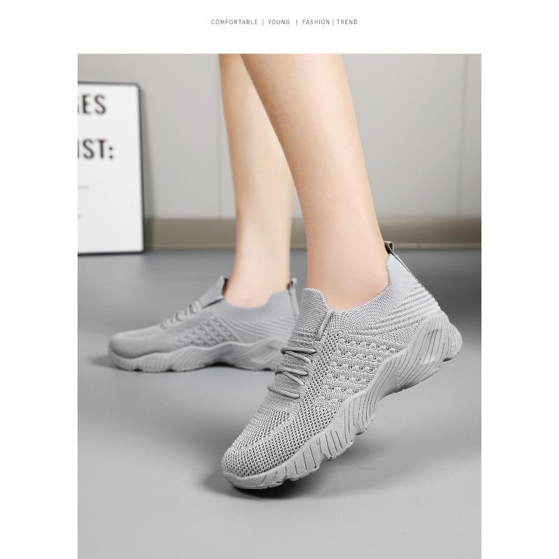 Women's Breathable Knit Mesh Casual Sports Shoes, Lightweight Solid Color European Style Footwear, Available In Large Sizes.