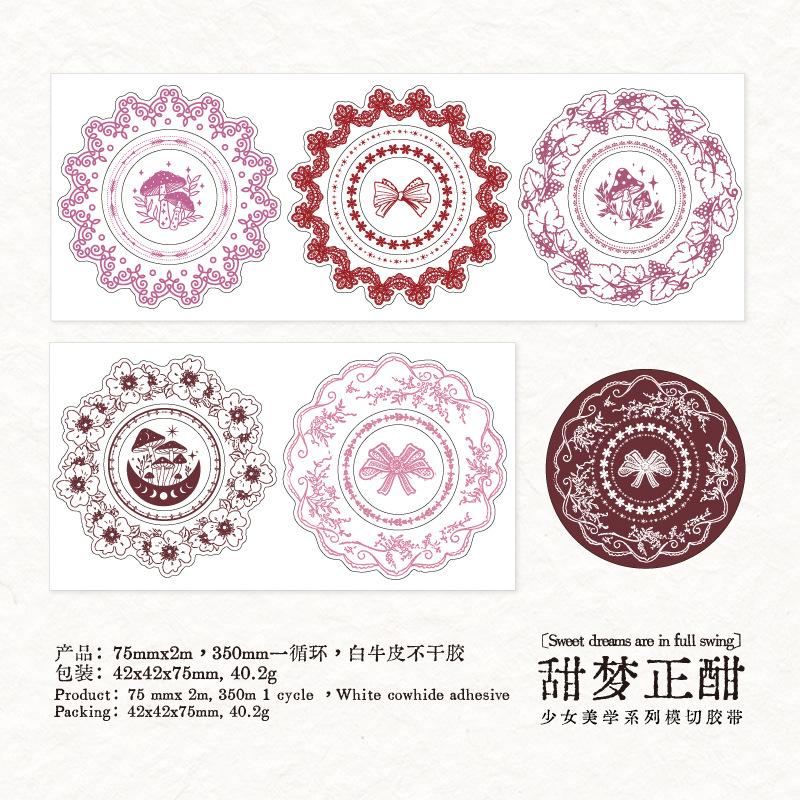 7.5cm×200cm Tape Girl Aesthetics Series Retro Lace Border Hand Account Decoration Materials Reusable Stickers