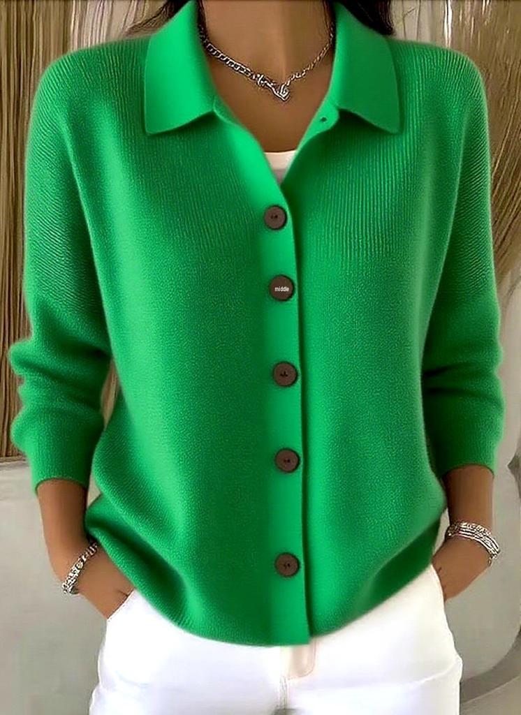 2025 Women's Solid Button Knit Lapel Cardigan Sweater - Autumn/Winter Casual Fashion