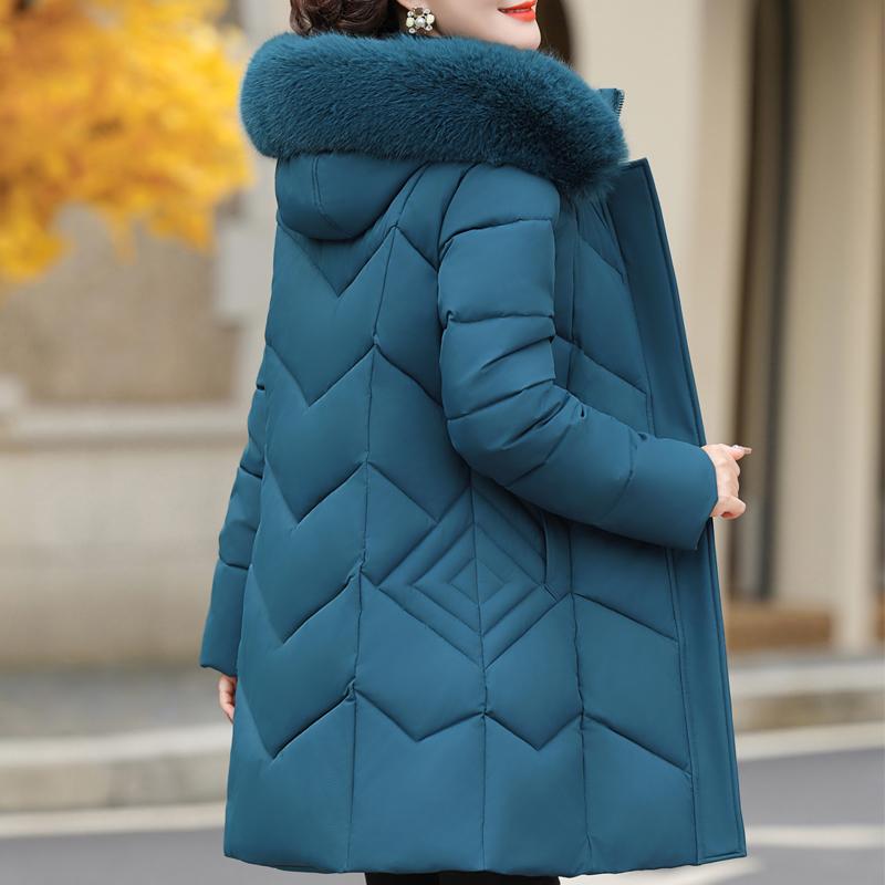 Plus Size XL-6XL Winter Long Coat Female Outerwears Hooded Elegant Faux Fur Collar Loose Thick Warm Middle Age Woman Parka