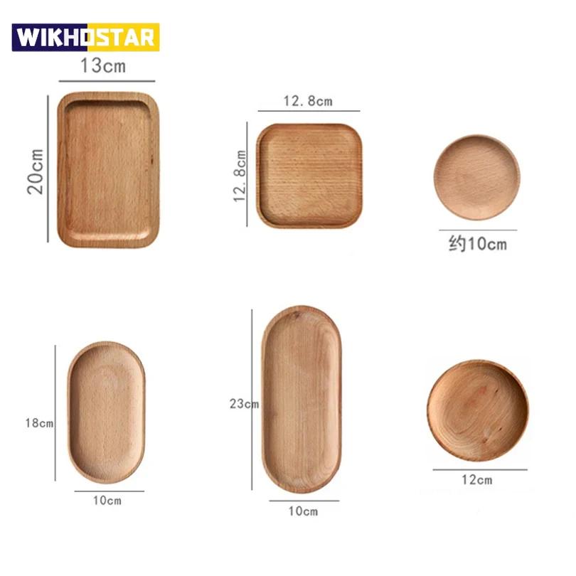 1PC Japanese-Style Tableware Solid Wood Dessert Plate Wooden Tray Snack Plate Fruit Plate Beech Oval Tray Cup Pad Coaster Plate