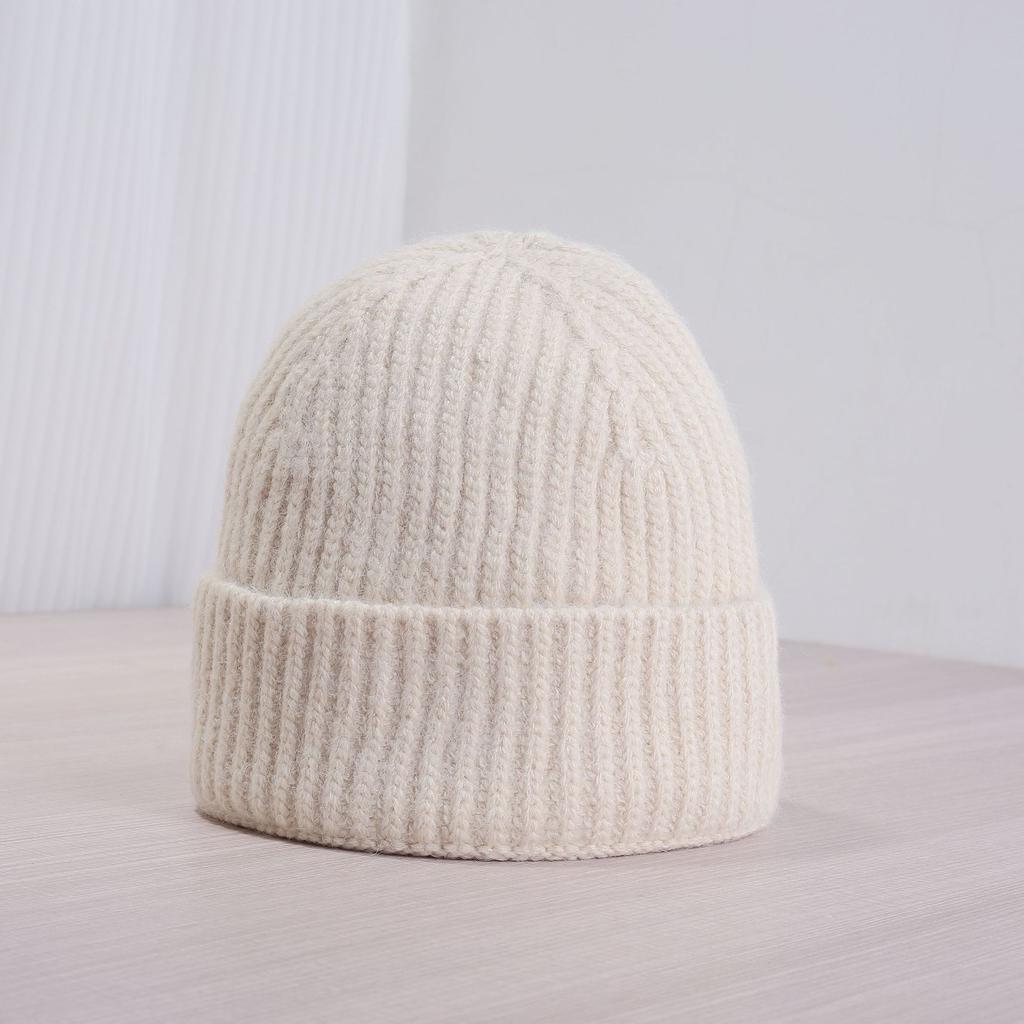 Wool blended light board knitted hat fashionable versatile solid color dome hat ins girls face small casual hat