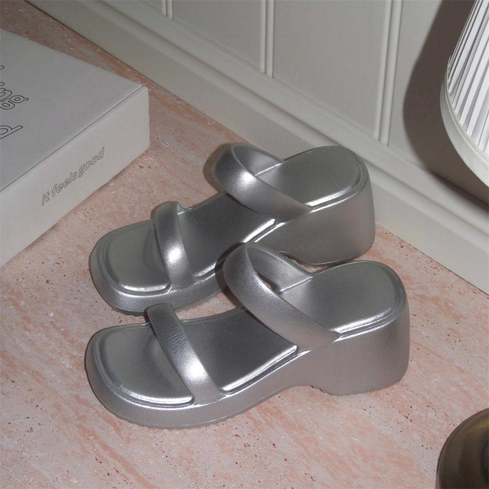 Fashion Shoes Woman 2025 House Slippers Platform Luxury Slides Heeled Mules Silver Designer High Flat Shoes Woman 2025 Slippers Flat Pla