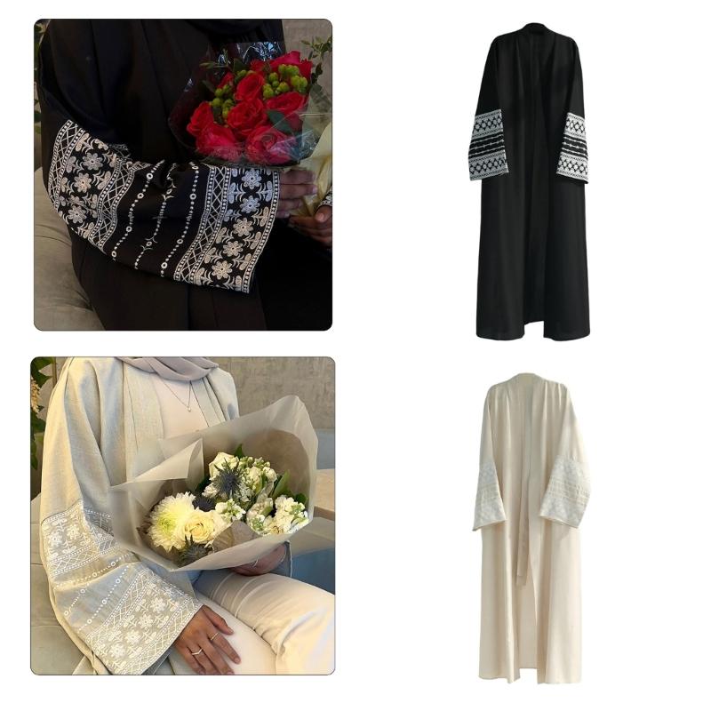 Abaya Brodée pour Femmes Musulmanes Robe Dubaï Cardigans Longs Décontractés Amples Kaftans Islamiques Robe Ouverte sur le Devant Longueur Maxi