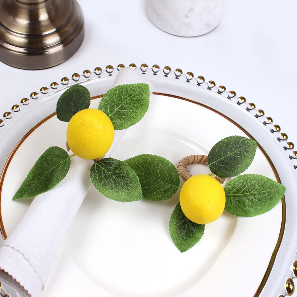 4Pcs Lemon Napkin Rings Faux Foam Citrus Table Decor for Hotel Wedding Party
