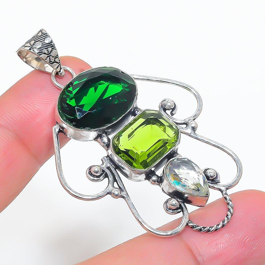 

Подвеска из стерлингового серебра 925 пробы с натуральным перидотом и топазом 2,25 дюйма r2a67