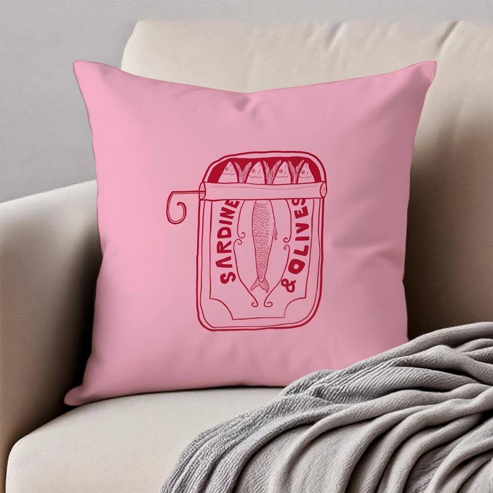 Cute Coastal Charm Sardines Art Design Cushion Cover Pillowcase Antidustmite Invisible Zipper Short Plush Sofa Cushion