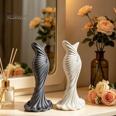 Artistic Flower Vase 3D Printed Fishtail Dress Vase, Decorative Plastic Holder Container for Home Office Living Room Table Centerpiece