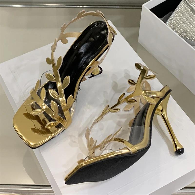 Summer Sexy Design Square Toe Women Sandals Fashion Narrow Band Thin Heels Banquet Prom Slip-on Shoes