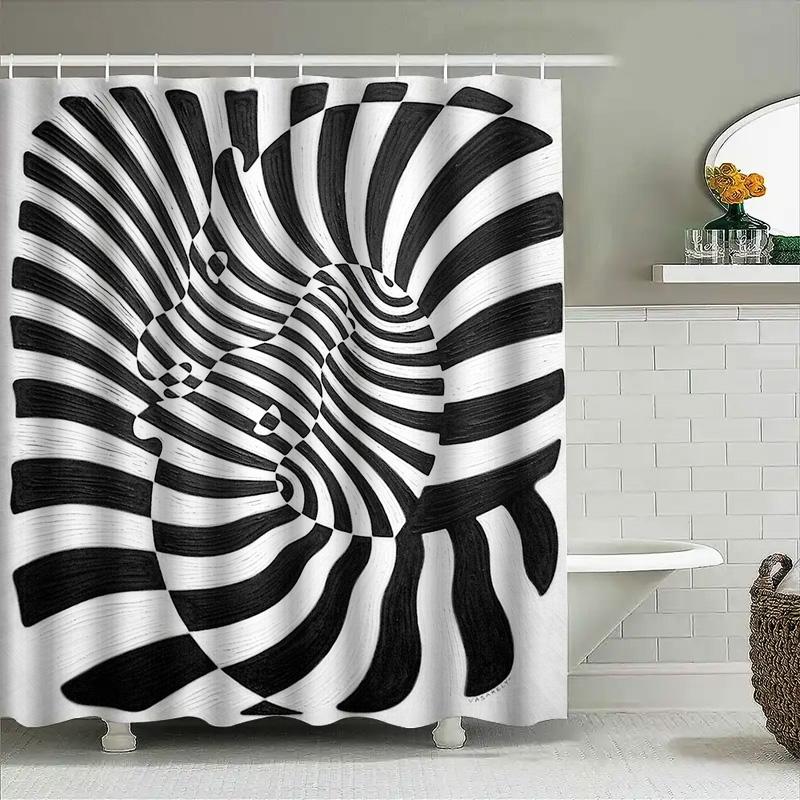 Optical Illusion Shower Curtain Modern Abstract 3D Black White Pattern Bathroom Decor Washable Waterproof Home Textile