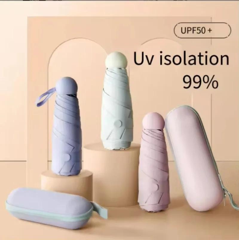 Umbrelă Capsule Umbrelă de soare de culoare solidă mică și portabilă pentru femei și protecție împotriva ploaielor cu dublă utilizare