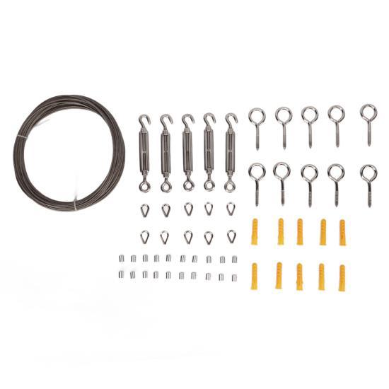 

15 м комплект для подвешивания веревки из нержавеющей стали с ПВХ-покрытием, винт с крючком для глаз, алюминиевый обжимной рукав, набор веревок с наперстками