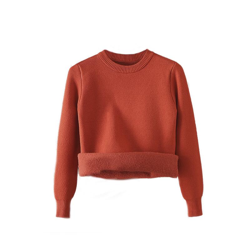 2025 Women's Autumn/Winter Half-High Collar Velvet-Lined Knit Sweater