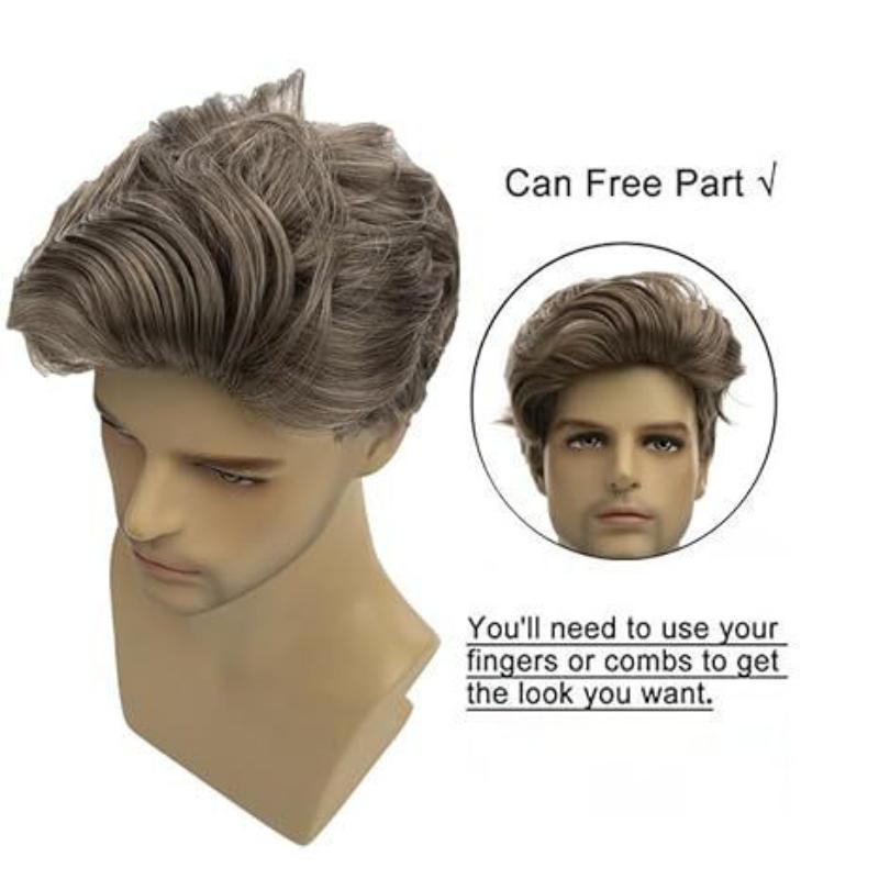 Men Brown Blonde Wig Short Curly Wig Synthetic Fluffy Wave Hair for Male Cosplay Daily Heat Resistant Fibre Wig