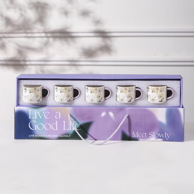 Iris High Value Coffee Cup Business Gift Set Retro Floral Ceramic Water Cup Tea Cup Souvenir