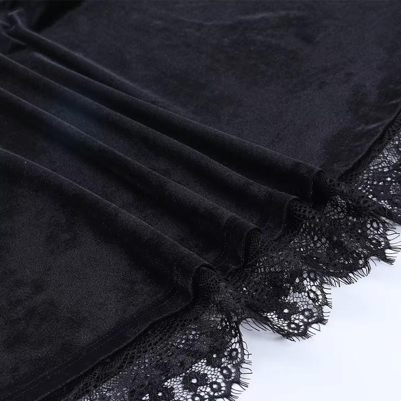 Grunge Goth Gothic Black Mini Dress Lace Trim High Waist Bodycon Women Vintage Punk Lolita Cloth