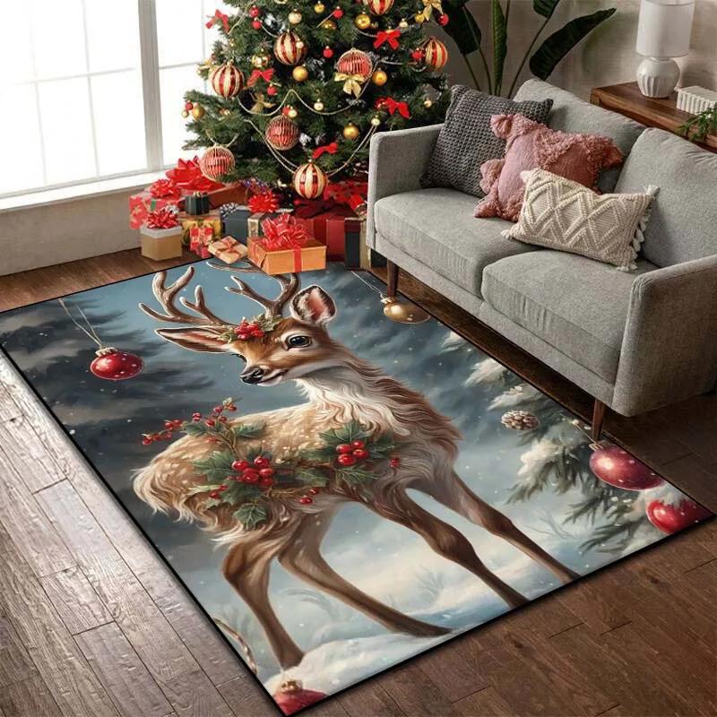 Christmas Reindeer Pattern Rug Carpets Bedroom Living Room Bathroom Mat Creative Door Mat Area Rug Home Holiday Decor
