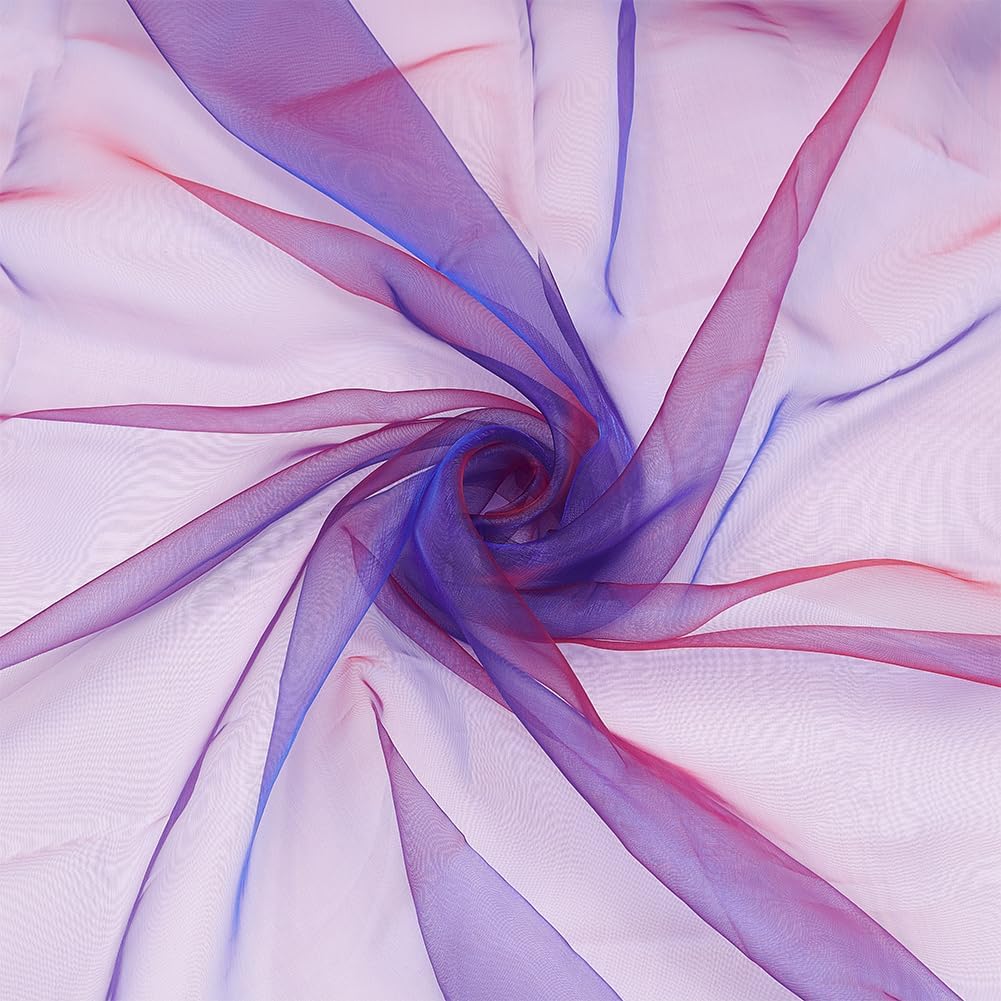 BENECREAT 3.28 Yards Two Tone Organza Fabric, 59.8 Inch Lightweight Sheer Iridescent Royal Blue with Red Holographic Gauze Voile Fabric for Wedding