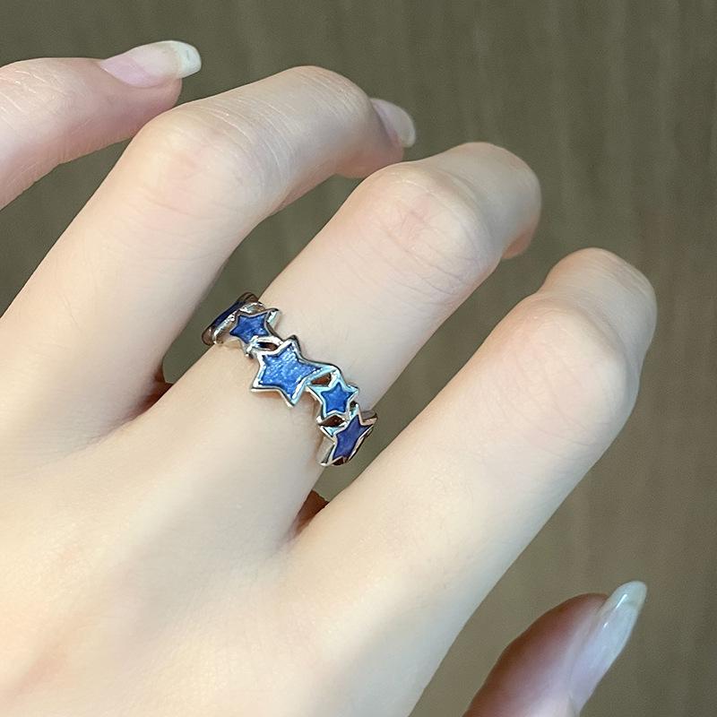 Y2K Star Open Drip Oil French Premium Ring Niche Design Ring Adjustable Personalized Dopamine Jewelry