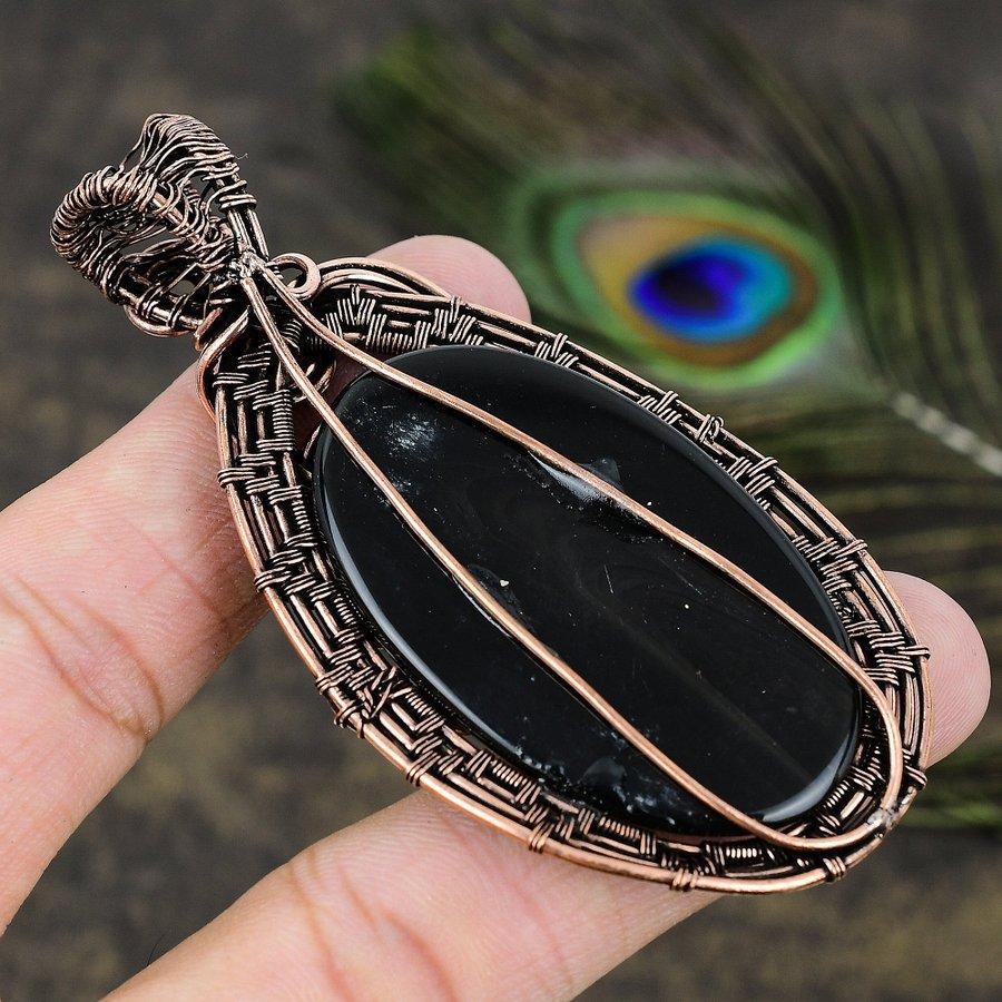 Obsidian Eye Gemstone Copper Wire Wrap Jewelry Pendant 3.27
