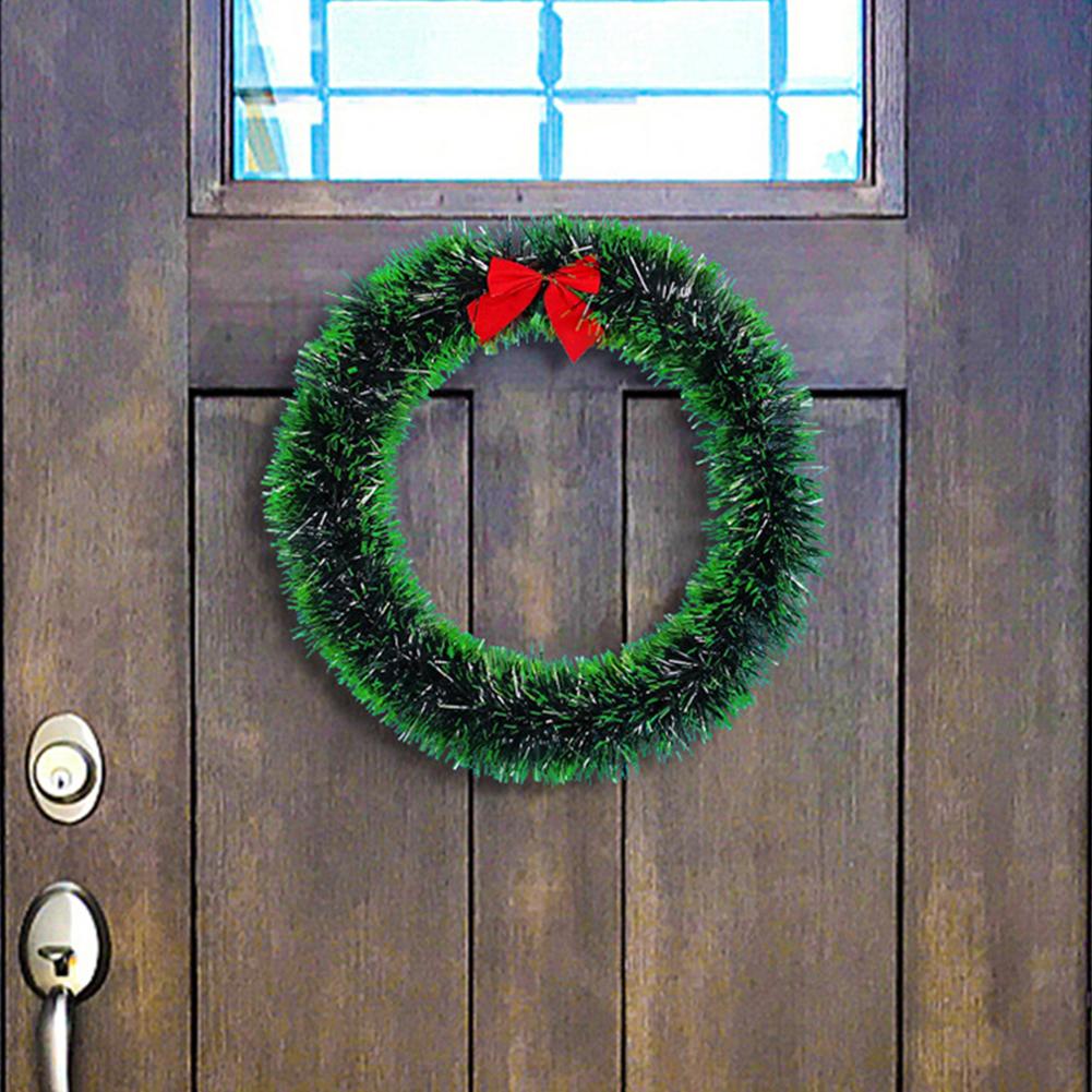 D5 Christmas Artificial Wreath with Red Bow 30CM Cabinet Wreath Durable Plastic Tinsel Wreaths Crafts Xmas Holiday Decoration