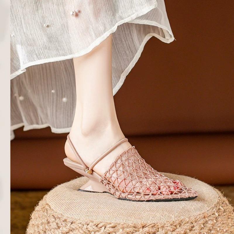 Pointed Toe Mesh Two-Wear Slippers Summer New Cutout Breathable Shaped Heel Sandals