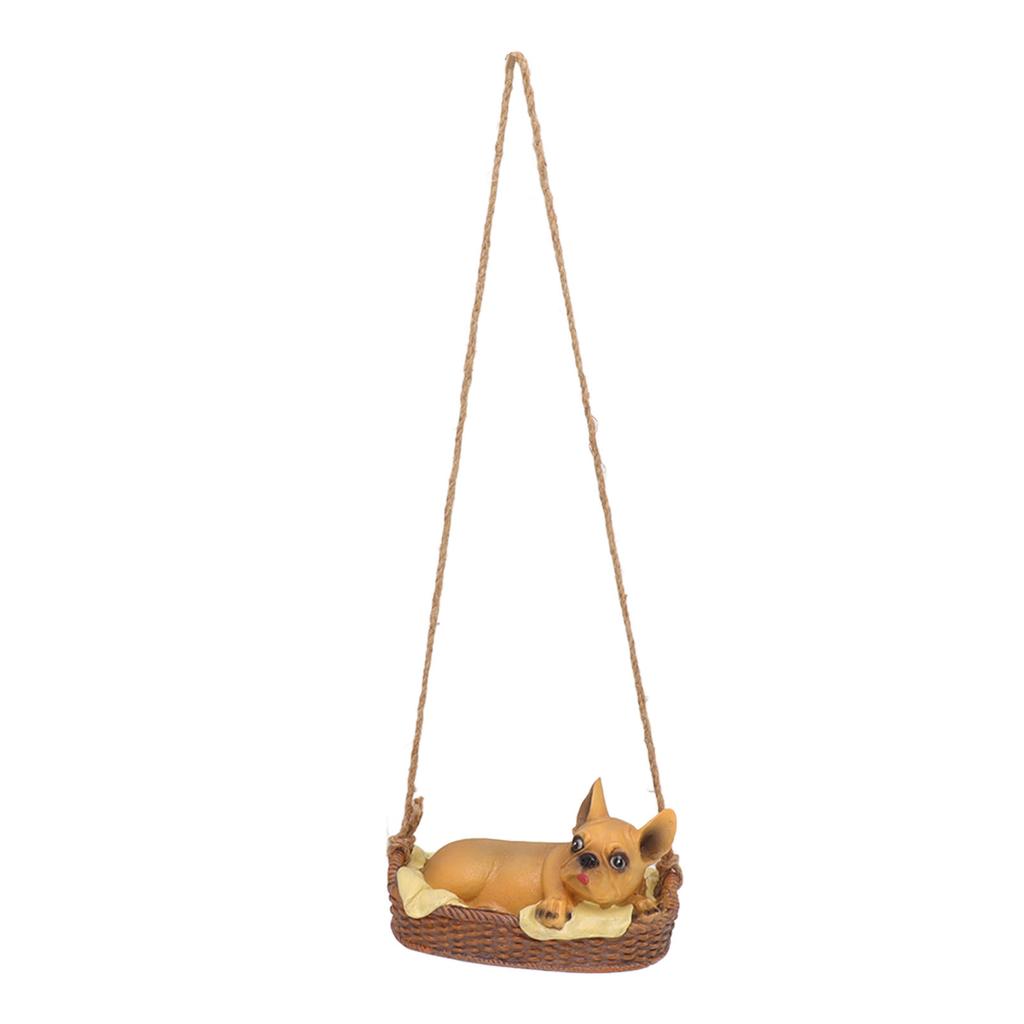 Garden Dog Statue Outdoor Resin Swing Ornament Hanging Decoration Home Bulldog Animal Gift Yello  Brown
