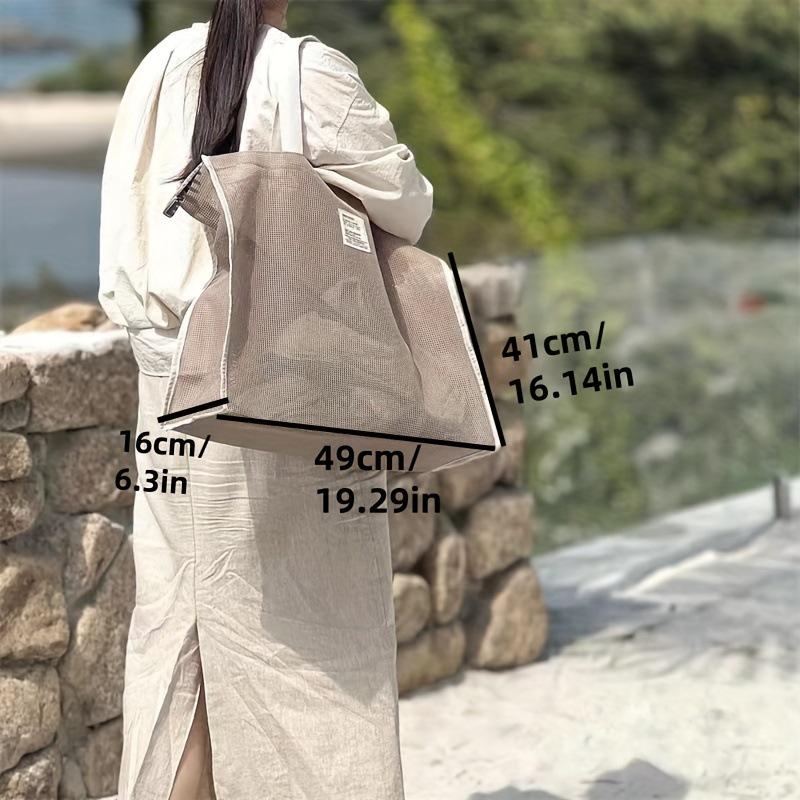 Handheld Mesh Beach Bag Makeup Travel Storage Toiletry Bag Mesh Portable Swimming Multi-Pocket Beach Bag