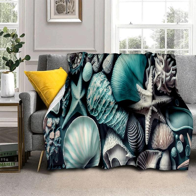 3D Starfish Beach Shell Sea Star Sand Blanket,Soft Throw Blanket for Home Bedroom Bed Sofa Picnic Travel Office Cover Kids Gift