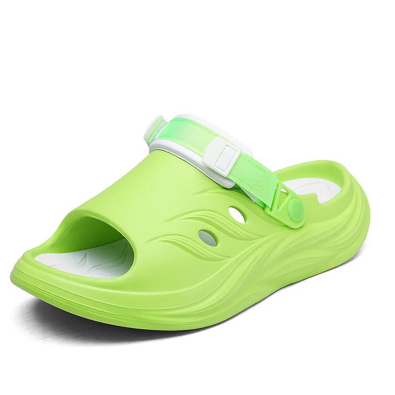 

2024 Новые летние модные мужские тапочки Eva для женщин, шлепанцы, толстые шлепанцы, модные принтованные туфли для пар на платформе, уличные сандалии 36-37 зелёный