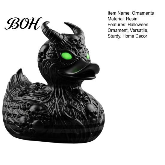 Sculpture Résine Durable Diable Squelette Canard Ornement Gothique, Figurine Noir Mat, Cadeaux Stylés pour Amateurs Gothiques Yeux Verts Horreur Ornement Décoratif