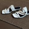 High-end Square Head Kinked Sandals, Summer Wear Low-heeled Soft-bottomed Pleated Design Lazy Slippers