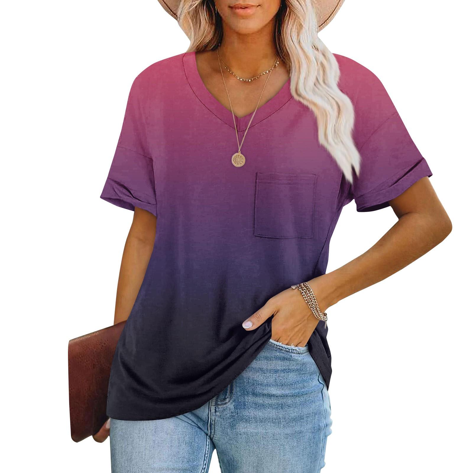 

Женские футболки с коротким рукавом и v-образным вырезом, милые летние повседневные футболки XXL фиолетовый