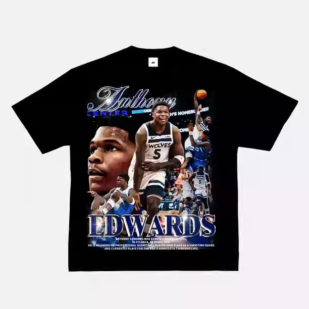 MUC Star Portrait Printed American High Street Heavy Cotton Short Sleeve T-shirt Small Neckline Nba Basketball Blazer