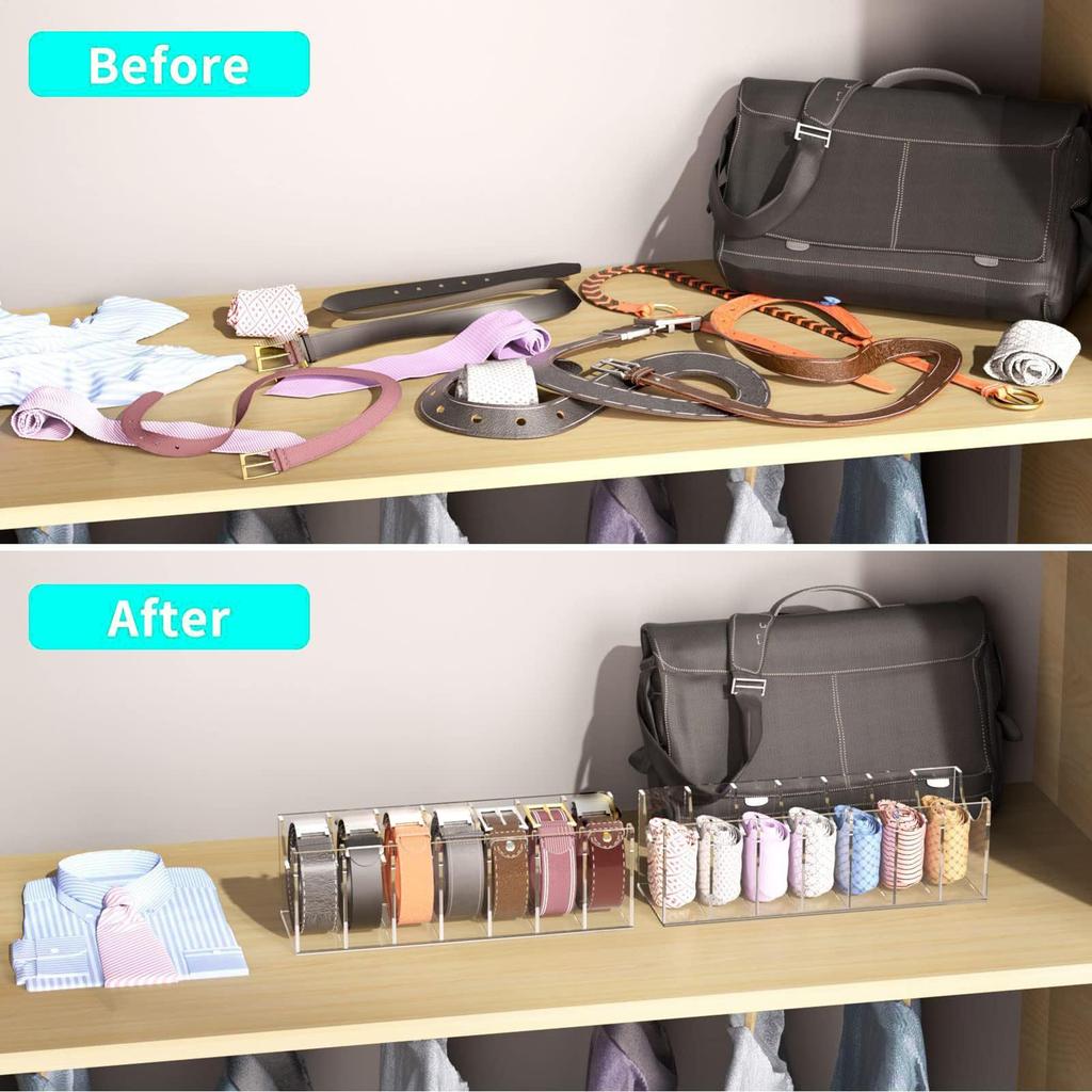 Grid Belt Organizer,Acrylic Belt Storage Holder for Closet,Display Case For Belt, Bow Tie, Jewelry, Watch, Desktep Organizer