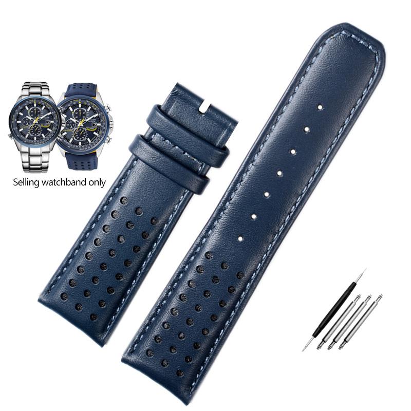 22mm 23mm  Cowhide Leather Watchband for CITIZEN Blue Angel Generation Men's Watch AT8020-54L AT8020-03L Series Bracelet Strap