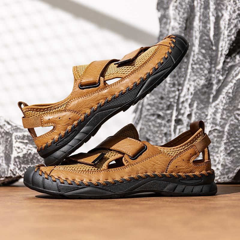 Men Hand Stitched Large Size Closed Toe Hand Stitched Large Size Sandals Lightweight Comfortable Casual Commuting Travel Footwear