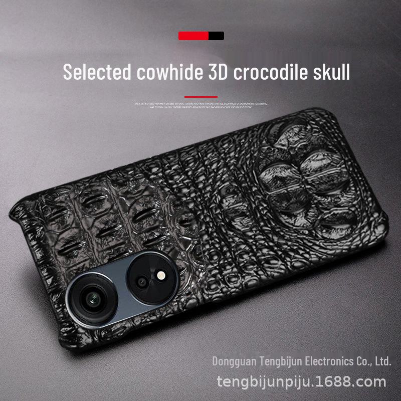 Crocodile Pattern Genuine Leather Phone Case for Oppo A1 Pro, A57 5G, A2 Pro, A97 - Anti-Fall Protection Sticker