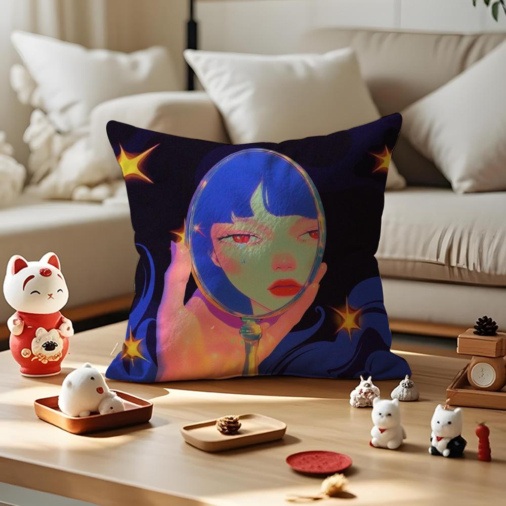 Neon Dream Cushion Cover Anti-dustmite Pillowcase Invisible Zipper Silky Short Plush Sofa Cushion Cover