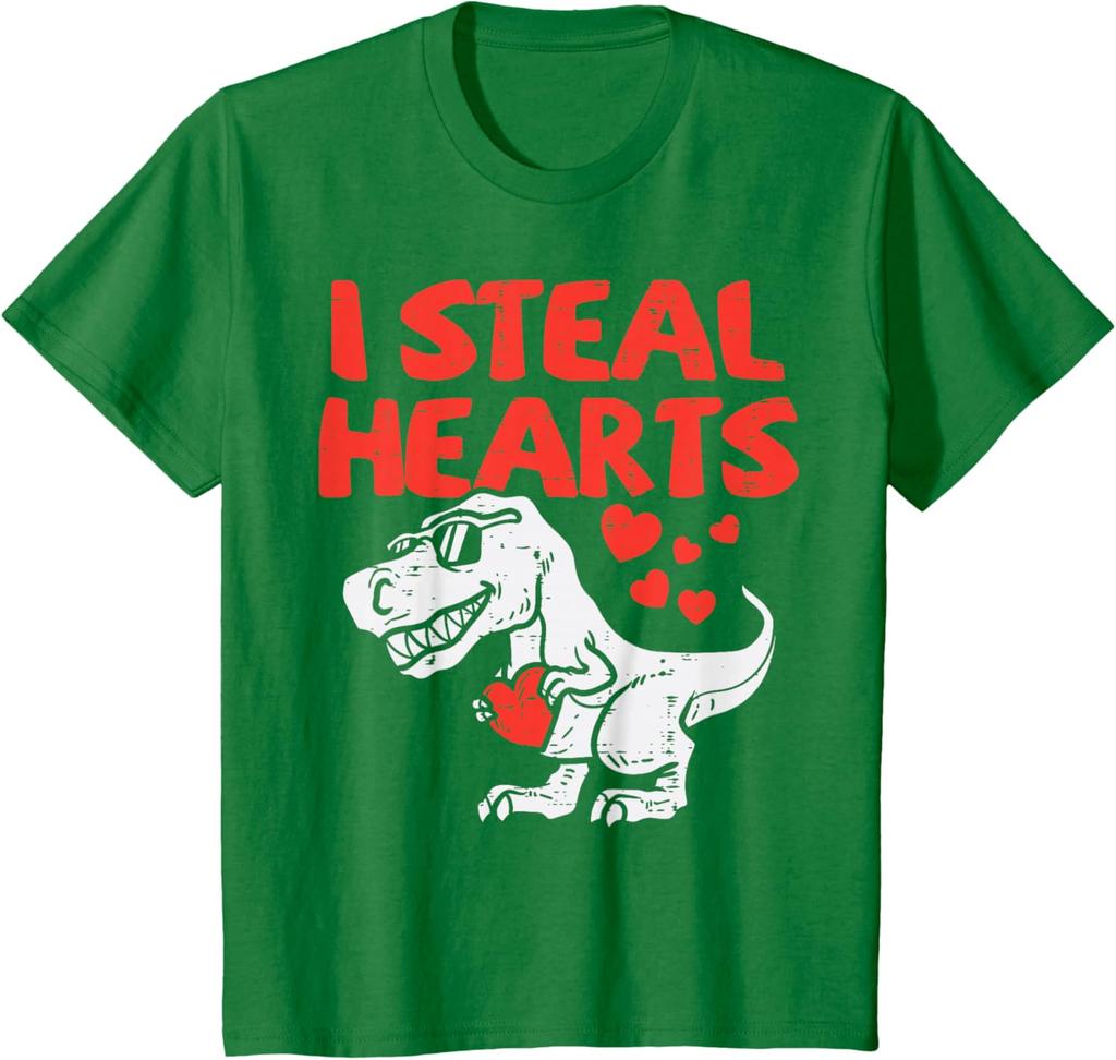 Ich stehle Herzen Dinosaurier T-Rex Grafik T-Shirt Weiche Baumwolle Kurzarm T-Shirt für Teenager Valentinstag T-Shirt