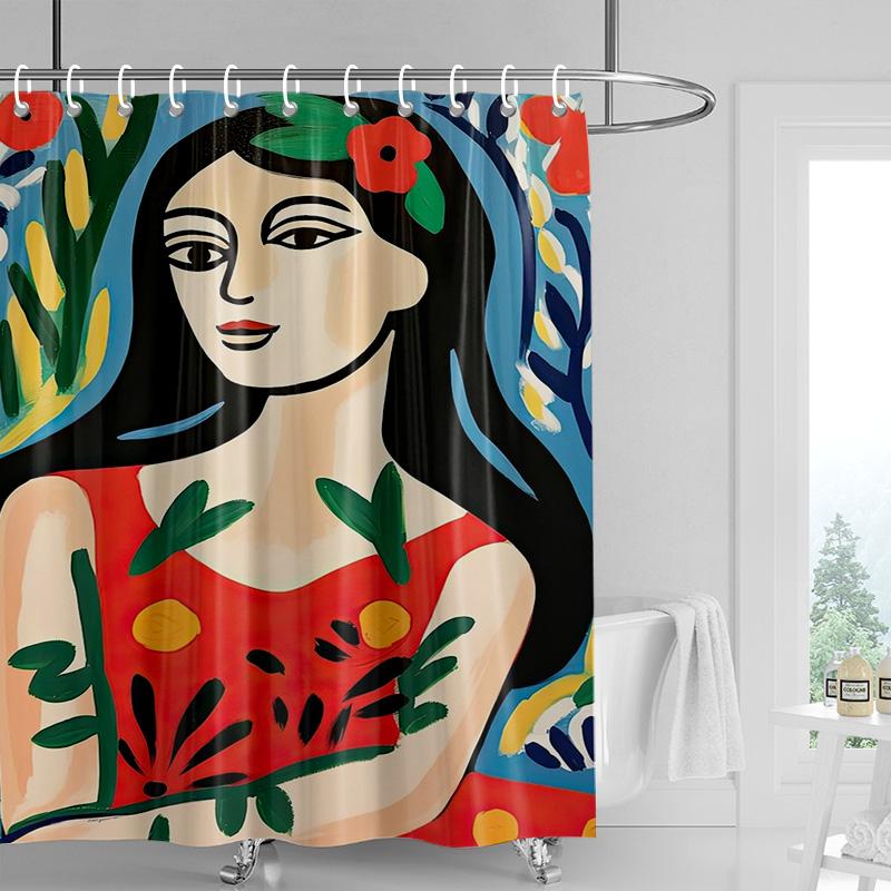 Ballerina Shower Curtain-Pink And Blue Ballerina Floral Print Waterproof Art Bathroom Decoration 180x 80cm 180 x240cm